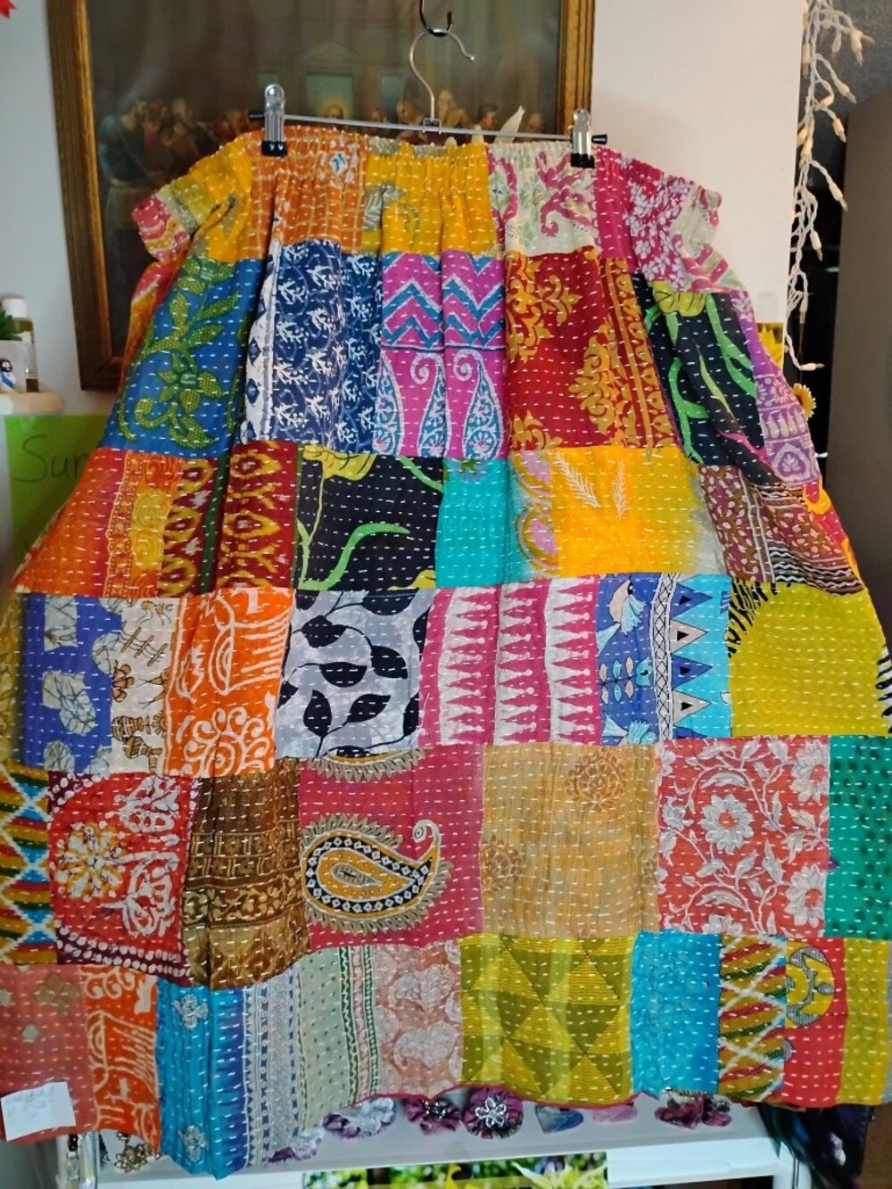 Kantha Patchwork Skirt L - 2X Reversible Handmade Boho Hippie New KSK2. - Picture 3 of 8